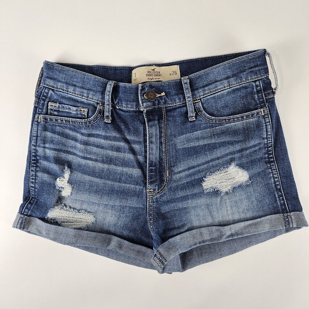 Hollister High-Rise Short-Short Distressed Denim Rolled Hem Size 3/26